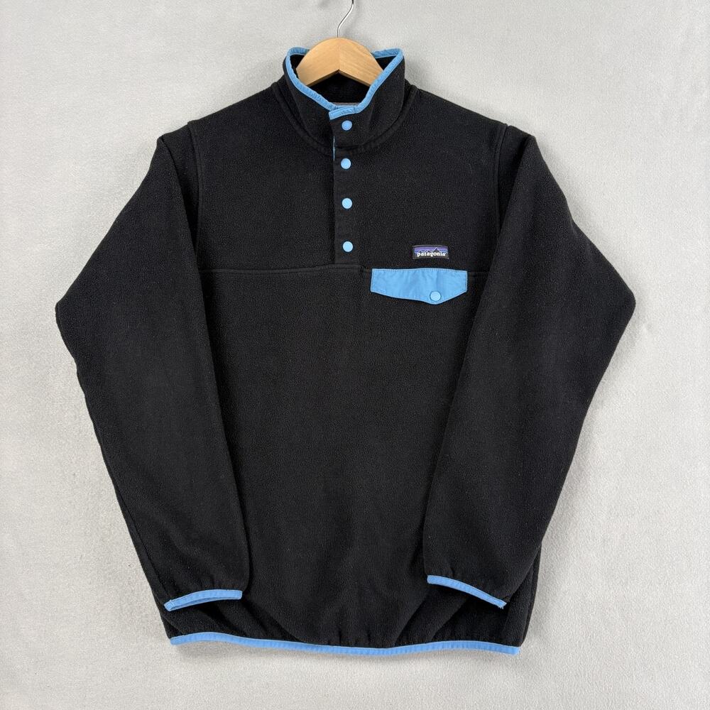 Patagonia Synchilla Pullover Womens Medium Black Blue Trim Snap-T Fleece Jacket